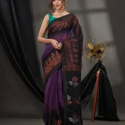 charukriti Women Floral Woven Linen Saree with Tassels-picture-32