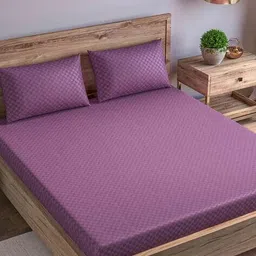 trance home linen 300 TC Checked Single Fitted Bedsheet with Pillow Cover image 1