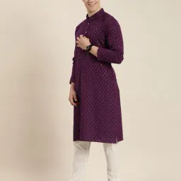 swagg india Men Embroidered Regular Fit Long Kurta with Mandarin Collar image 1
