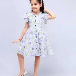 pink mermaid Girls Floral Print Fit & Flare Dress -picture-42