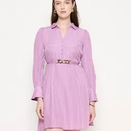 madame Women A-Line Dress with Waist Belt-picture-46