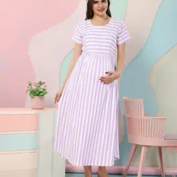 easy mom Women Striped Fit & Flare Maternity Dress image 1