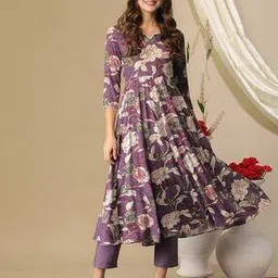 Women Floral Print Anarkali Kurta Set-image-73