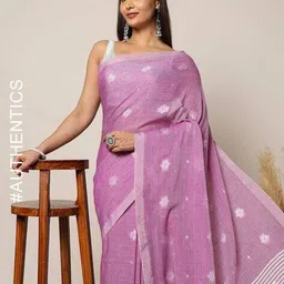 indie picks Handloom Pure Cotton Saree with Attached Blouse Piece image 1