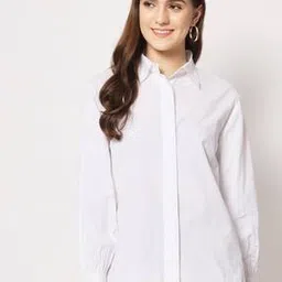 Women Relaxed Fit Shirt with Button-Down Collar-image-74