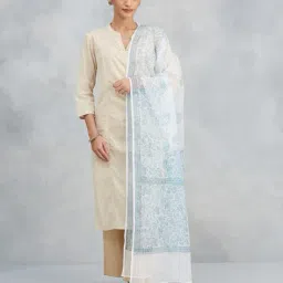 fabindia Women Floral Print Dupatta with Contrast Border image 1