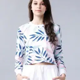 Women Leaf Print Regular Fit Sweatshirt-image-4
