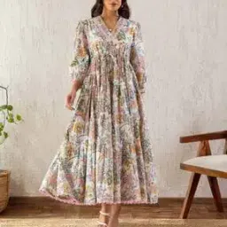 honky tonky Women Floral Print V-Neck Tiered Dress-picture-39