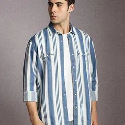 louis philippe Men Striped Slim Fit Shirt with Flap Pockets-picture-11