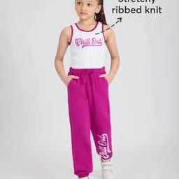 Girls Sleeveless Typographic Print Tracksuit Set-image-7