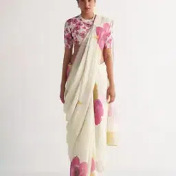 indie picks Floral Print Linen Cotton Saree-picture-11