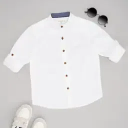 Men Regular Fit Shirt with Mandarin Collar-image-3