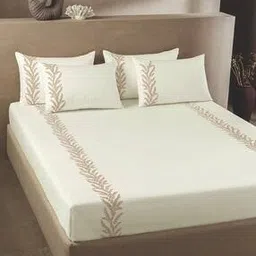 200 TC Embroidered King-Size Bedsheet with Pillow Covers-image-9