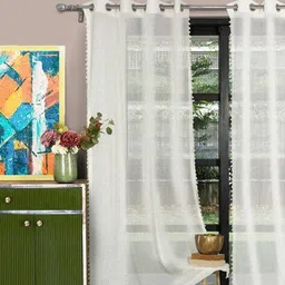 hosta homes Sheer Door Curtains with Pom-Pom image 1
