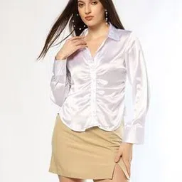 Women Regular Fit Shirt with Spread Collar-image-89