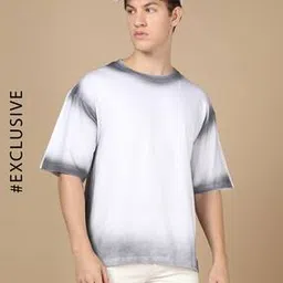 alpha tribe Men Tie & Dye Loose Fit Crew-Neck T-Shirt-picture-49