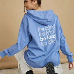 Styli Women Blue Cotton Hooded Sweatshirt-image-91