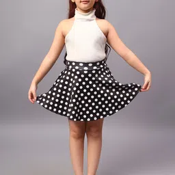 BAESD Girls Polka Dots Printed Flared Knee Length Flared Skirt With Shorts image 2