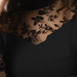 BAESD Self Design High Neck Puff Sleeves Lace Fitted Top image 3