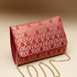 fabindia fashion Fabindia Red Silk Blend Clutch with Detachable Chain (M) image 2