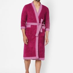 SPACES Burgundy Solid Pure Cotton 400 GSM Bathrobe-picture-3