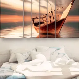 Casperme Grey & Orange-Coloured 6 Pieces Wooden Modern Painting Wall Arts-image-55