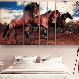 Casperme Blue& Brown 6 Pieces Wooden Vastu Horses Painting Wall Arts-image-27