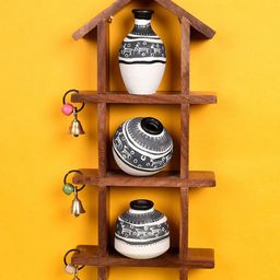 AAKRITI ART CREATIONS Brown & White Wall Decor Ladder & Warli Pots-picture-22