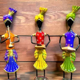 RSN 3-Pcs Blue & Red 3 Pcs Rajasthani Tribal Man Figurine Playing Instrument Showpieces-image-12