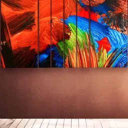 Casperme Red & Blue 6 Pieces Wooden Abstract Modern Art Wall Paintings-image-35