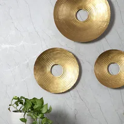 Amaya Decors Brown 3 Pieces Textured Metal Round Ring Hole Wall Decor Plate-picture-25