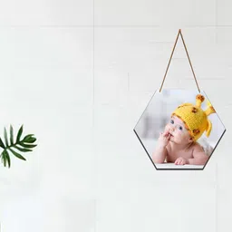 SAF White & Yellow New Born Baby Printed UV Textured Hexagon Wooden Wall Hanging-picture-19