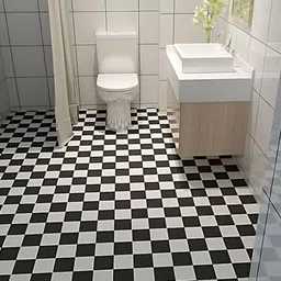 Jaamso Royals Black & White Tiles Design Floor Covering Self Adhesive Wallpaper-image-56