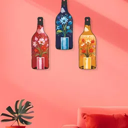 SAF Red & blue 3 Pieces Floral Bottle Shaped Wooden Wall Decors-picture-12