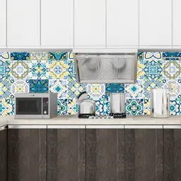 Jaamso Royals White & Blue Sqaure Pattern Self Adhesive Waterproof Kitchen Wallpaper-picture-22