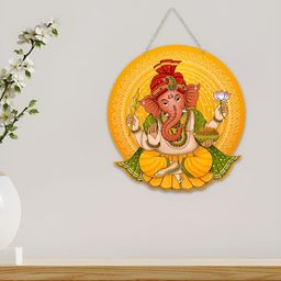 ArtVibes Yellow Lord Ganpati Wooden Wall Hanging-picture-33