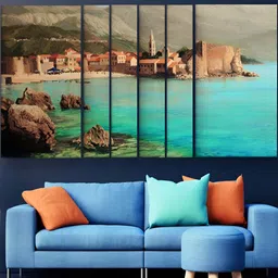 Casperme Blue & Beige 6 Pieces Abstract Modern Art Wooden Painting Wall Arts-picture-11