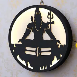 eCraftIndia Black Lord Shiva Wooden Cutout LED Light Lamp Decorative Wall Hanging-picture-30