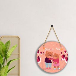 SAF Peach-Colored & Brown Love Couple Printed Round Shaped Wall Hanging With Zardoori-picture-45