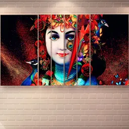 Casperme Blue & Red 6 Pieces Wooden Radha Krishna Painting Wall Arts-image-7