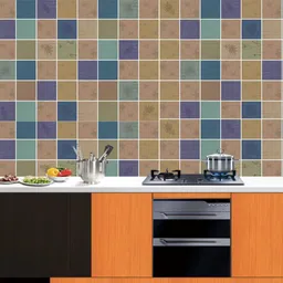 Jaamso Royals Brown & Blue Small Square Vinyl Oil Proof Kitchen Wallpaper-image-96