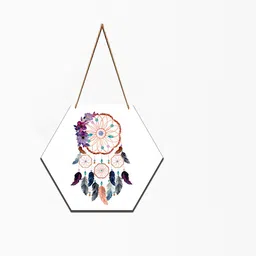 SAF White & Purple Dream Catcher Printed Hexagon Wall Hanging-picture-19