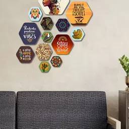 ArtVibes Yellow & Blue 13 Pieces Printed Wooden Wall Hanging-picture-18