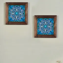 AAKRITI ART CREATIONS Brown & Blue 2 Pieces Daisy Wall Art Panel-picture-29