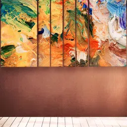 Casperme Orange & Green 6 Pieces Wooden Abstract Painting Wall Arts-picture-24