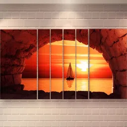 Casperme Orange & Red 6 Pieces Sun Set Wooden Framed Painting Wall Art-picture-27