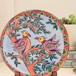 Ritualistic Grey & Oranger Printed Ceramic Wall Decor Plate-picture-25