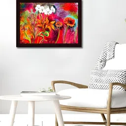 Tamatina Red & White Floral Printed Wooden Wall Paintings-picture-36