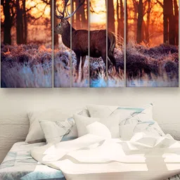 Casperme Brown & Yellow 6 Pieces Wooden Deer Wall Painting-image-52