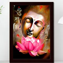 Tamatina Beige & Pink 1 Piece Wood Lotus Buddha Religious Wall Paintings-image-6
